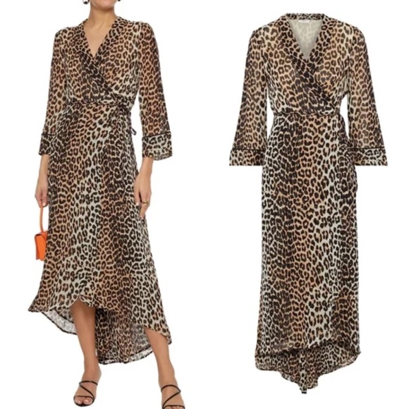 Ganni leopard wrap dress size 36 - Picture 1 of 4